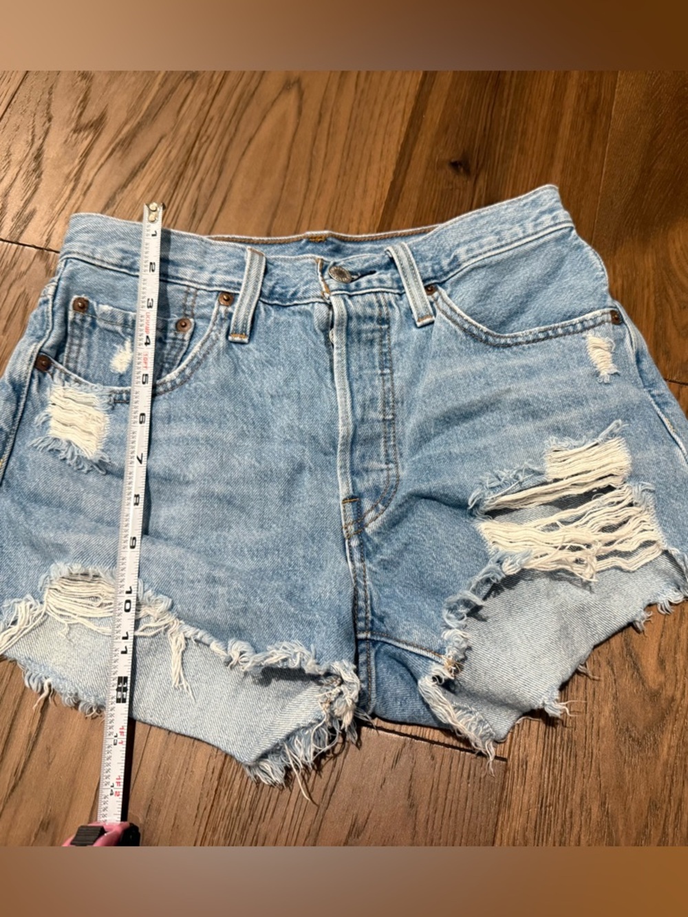 Levi's Light Blue Distressed Denim Shorts